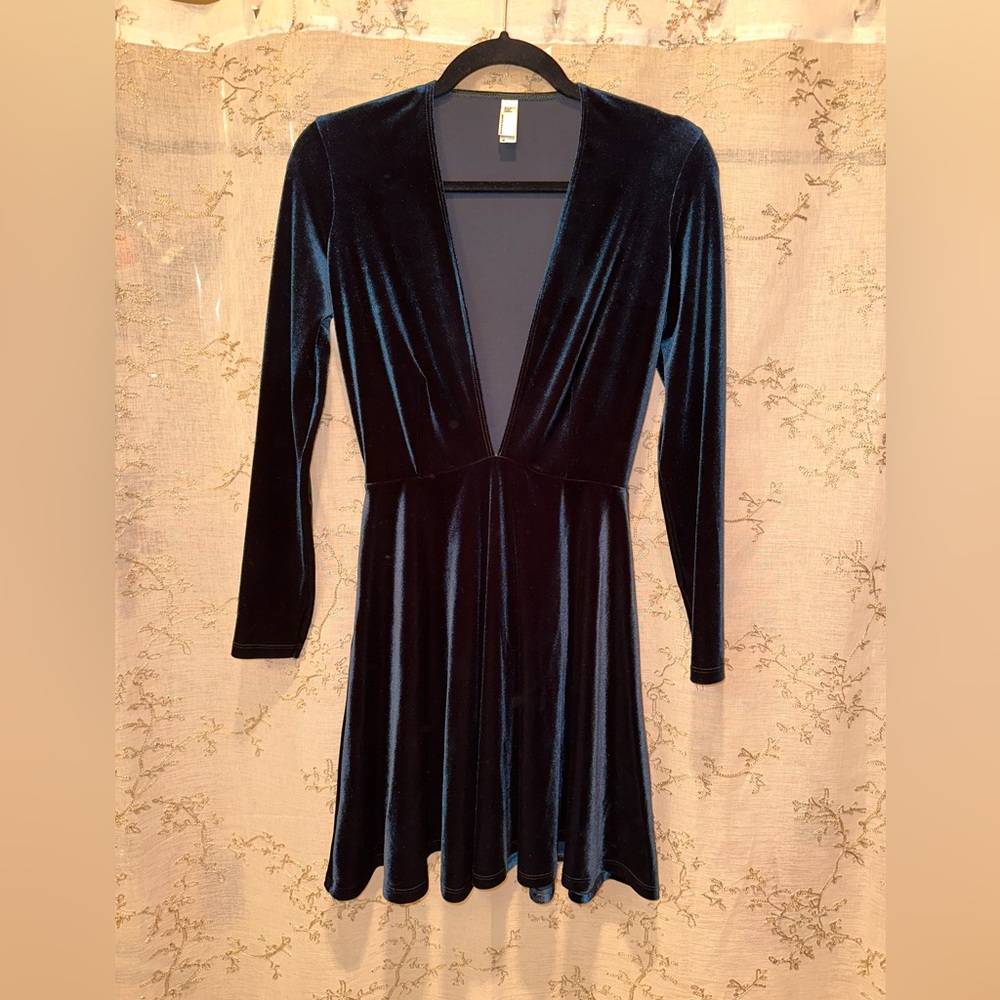 American Apparel Emerald Long-sleeve velour mini dress